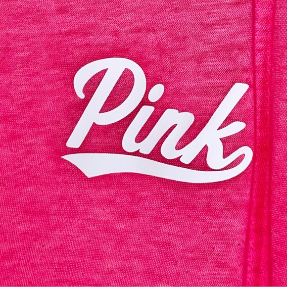 S VS Pink Short Sleeve Neon Sheer Burnout V Neck Hot Pink Logo Tee Shirt Top - Picture 6 of 8